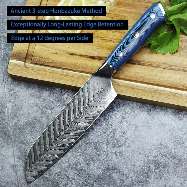 7-Inch 73 Layers AUS-10 Damascus Santoku Knife, Japanese Style Santoku Chef Knife, 7 inch Santoku Japanese Kitchen Knife, Cooking Knife